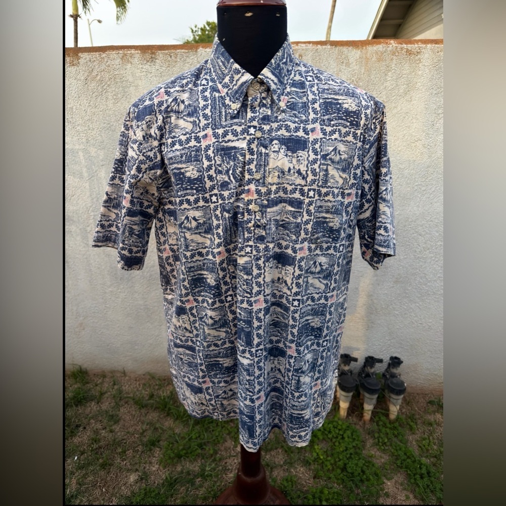 PreOwned Reyn Spooner National Parks Shirt Men's L Blue Pullover Hawaiian Shirt